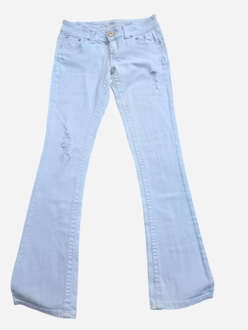 Sz 9 Almost Famous White Distressed Low Rise Flare Jeans